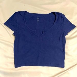 Pacsun Basics Dark Blue Notched Short Sleeve Top